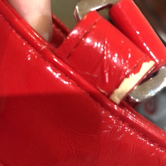 Vera Bradley Frill large tote shoulder bag red patent trim floral body - Picture 13 of 13